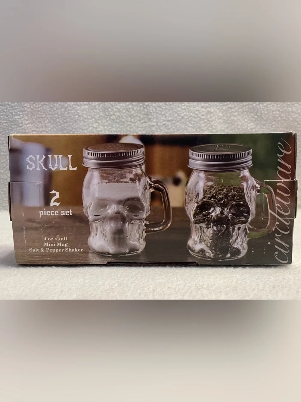 SKULL Glass Skull Mini Mug Salt & Pepper Shaker Set - Clear